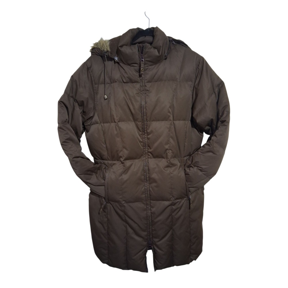 Vintage Gander Quilted Goose Down Womens size Medium Faux Fur Hooded Puffer Coat